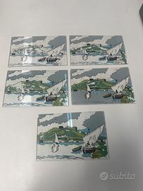 Lotto 5 litografie su vetro cm.14x9