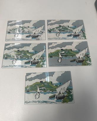 Lotto 5 litografie su vetro cm.14x9