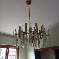 lampadario vintage ottone e cristallo Sciolari 