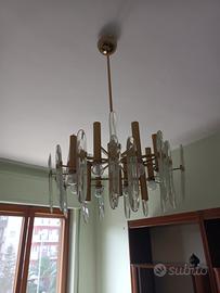 lampadario vintage ottone e cristallo Sciolari 