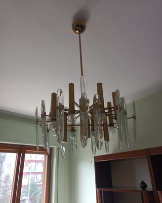 lampadario vintage ottone e cristallo Sciolari 