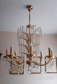 LAMPADARIO OTTONE-VETRO/CRISTALLO