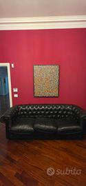 Divano Chesterfield 3 posti in vera pelle nera  