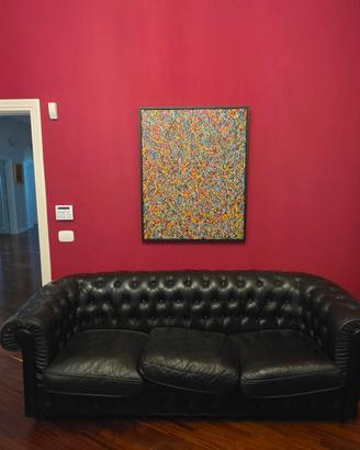 Divano Chesterfield 3 posti in vera pelle nera  