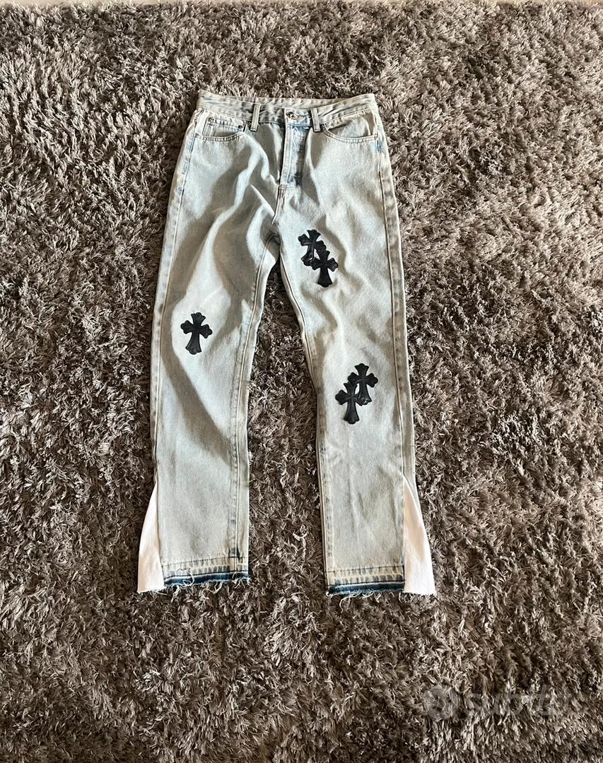 🔥Jeans in demin CHROME HEARTS con croci in pelle 🔥