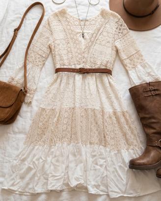 Abito vestito boho chic pizzo bianco - Hippie chic