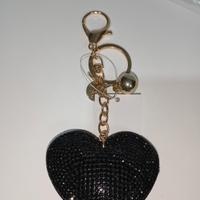 portachiavi a forma di cuorecon strass nero, del 