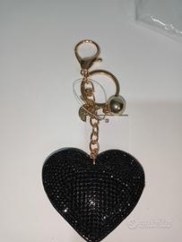 portachiavi a forma di cuorecon strass nero, del 