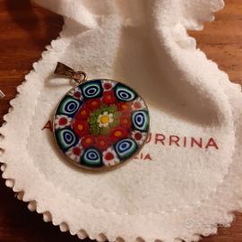 Ciondolo pendente in argento e vetro di Murano