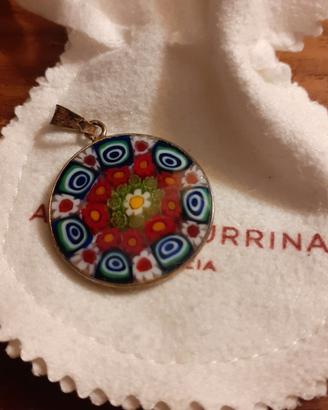 Ciondolo pendente in argento e vetro di Murano