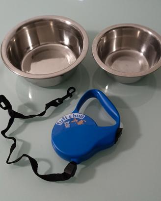 ciotole in acciaio + guinzaglio allungabile 