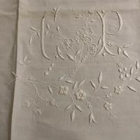 Vintage asciugamano lino grezzo ricamo CR