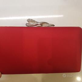 pochette donna in raso rosso e chiusura gioiello