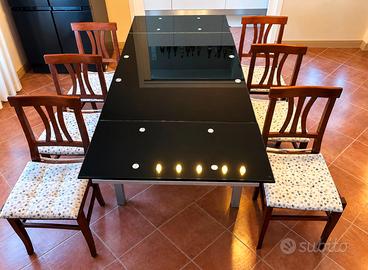 Tavolo allungabile in vetro +6 sedie in legno