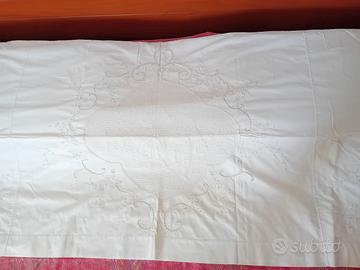 lenzuolo matrimoniale con balza d'epoca anni 50 
