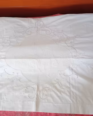 lenzuolo matrimoniale con balza d'epoca anni 50 