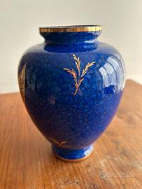 Vaso Ceramica Blu Cobalto, Oro Zecchino, 1950/1970