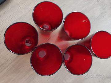 6 bicchieri rossi in vetro, altezza 15 cm circa