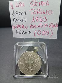 1 lira Stemma Torino 1863  BB+ AL SUPERIORE 