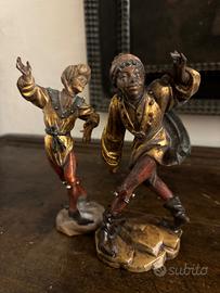 2 Figure Morisce,,Val Gardena, legno scolpiti