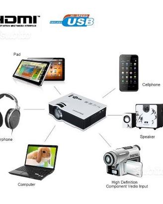 Mini proiettore multimediale led 1080p lcd hdmi/u