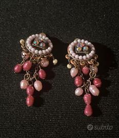 Orecchini a Clip con Perline Rosa e Strass