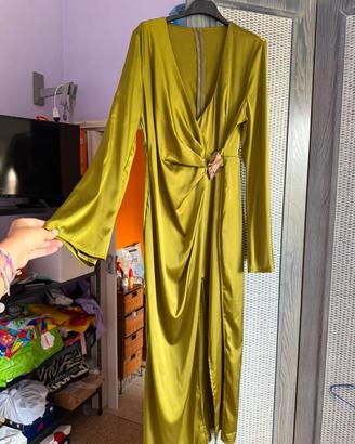 Vestito verde con dettaglio oro