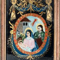 Dipinto antico su vetro " La Sacra famiglia"