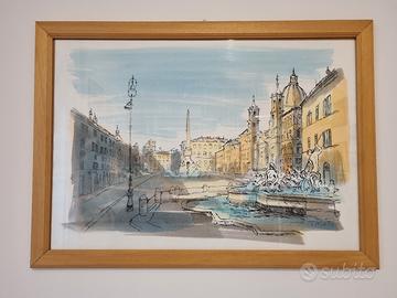 Disegno acquarellato con cornice