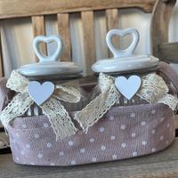 Lotto 30 set barattoli shabby chic con cestino