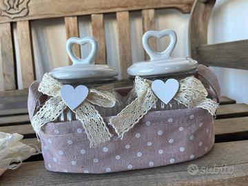 Lotto 30 set barattoli shabby chic con cestino