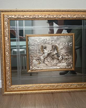 QUADRO A SPECCHIO CON CAVALLI IN RILIEVO