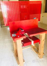 Banco da lavoro in legno massello con accessori