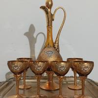 Set antico brocca + 6 calici vetro soffiato Murano