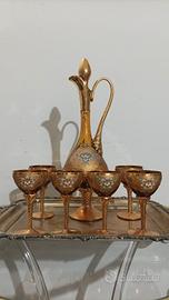 Set antico brocca + 6 calici vetro soffiato Murano