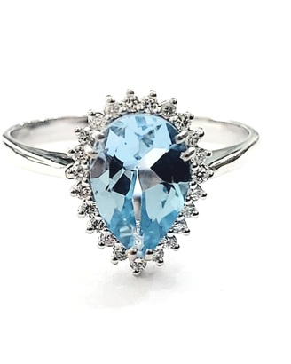 Anello goccia Oro Bianco Topazio Diamanti 18kt