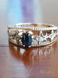 anello antico: oro, zaffiro e diamanti 