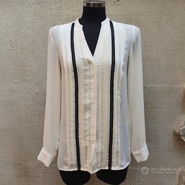 Camicia - blusa bianco panna plissettata con pizzo