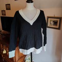 maglione scollo a V nero e bianco Akè tg Unica