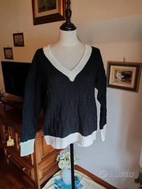 maglione scollo a V nero e bianco Akè tg Unica