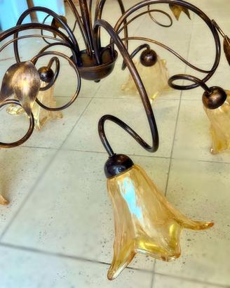 Lampadario 5 luci ferro battuto