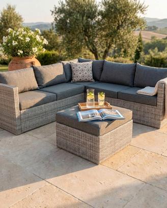 Set Salotto Angolare da Giardino 6 Posti in Rattan