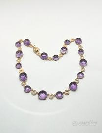 Collana oro 18 kt ametista diamanti