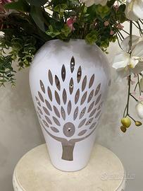 Vaso in  vetro bianco con strass albero della vita