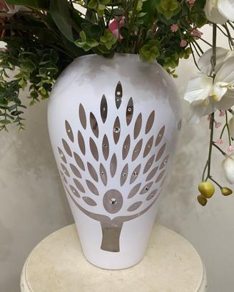 Vaso in  vetro bianco con strass albero della vita