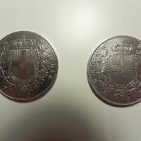 MONETE D'ARGENTO LIRE 5 DEL 1875 + 1876