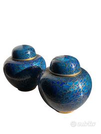 Coppia vasetti cinesi blu cloisonne