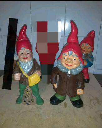 3 Gnomi In Terracotta Da Giardino - Vintage 