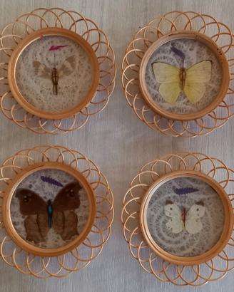 Sottobicchieri in Bambù con Farfalle Vere Anni '70