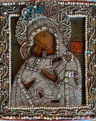 Antica icona russa "Madre di Dio  di Vladimir "